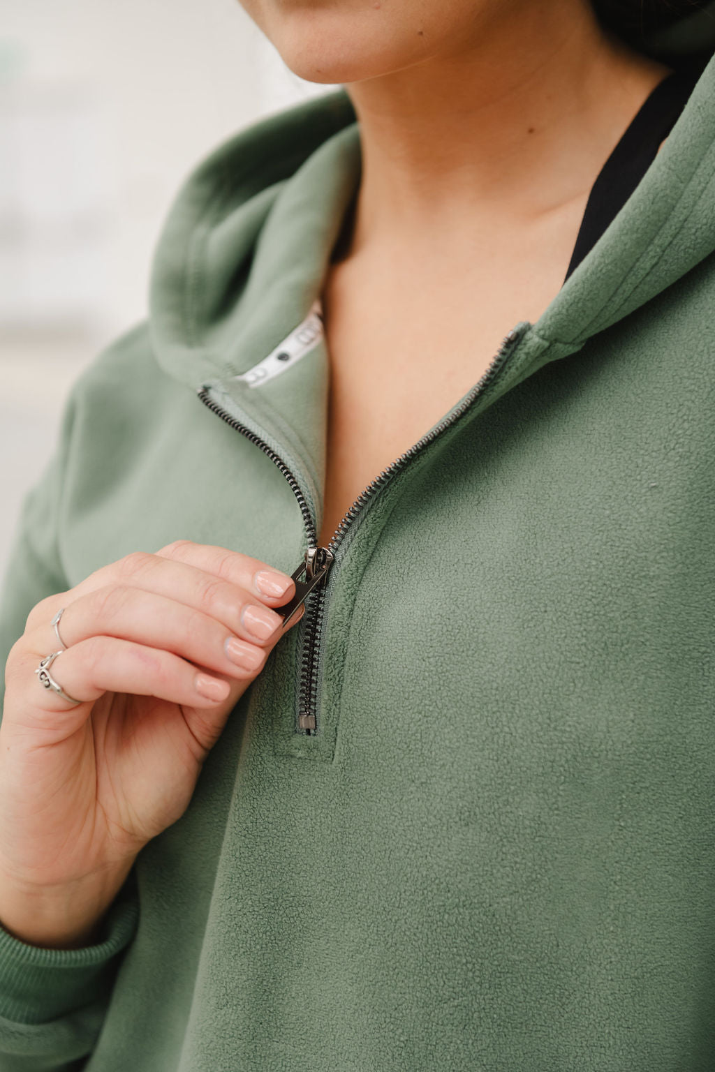 Half Zip Hoodie in Sage Green