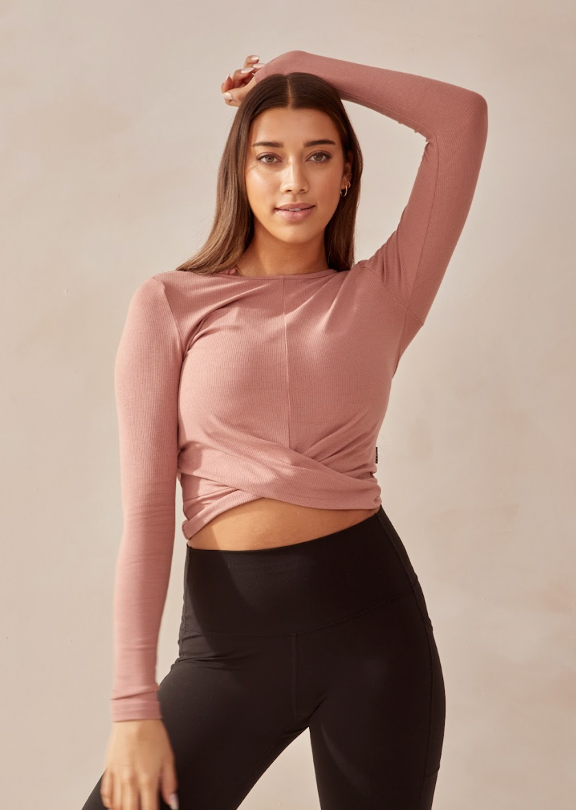 Long Sleeve Wrap Top Dusty Pink Cloo Active 